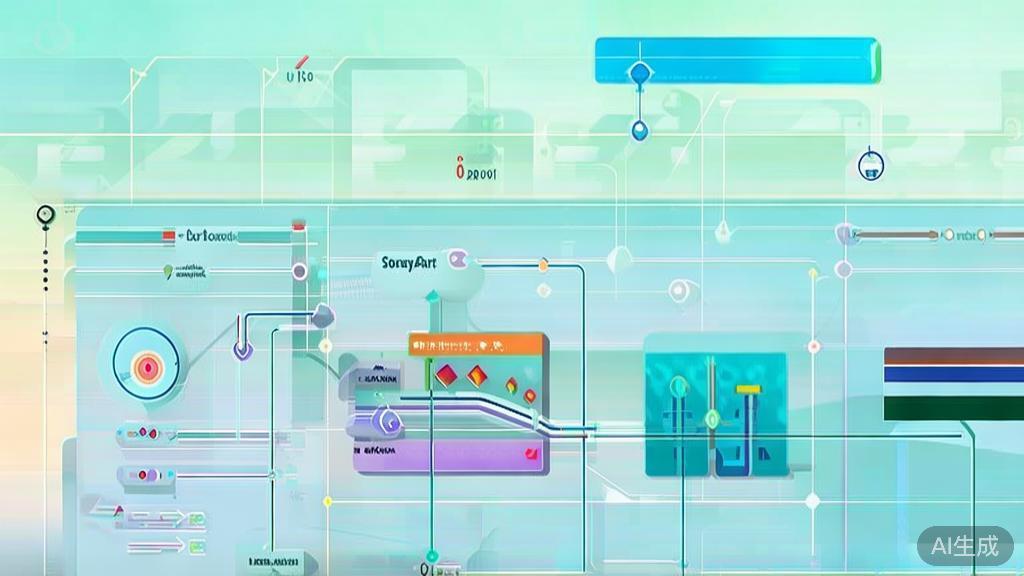 Flat vector illustration of animation production process, dashboard style, soft blue gradient