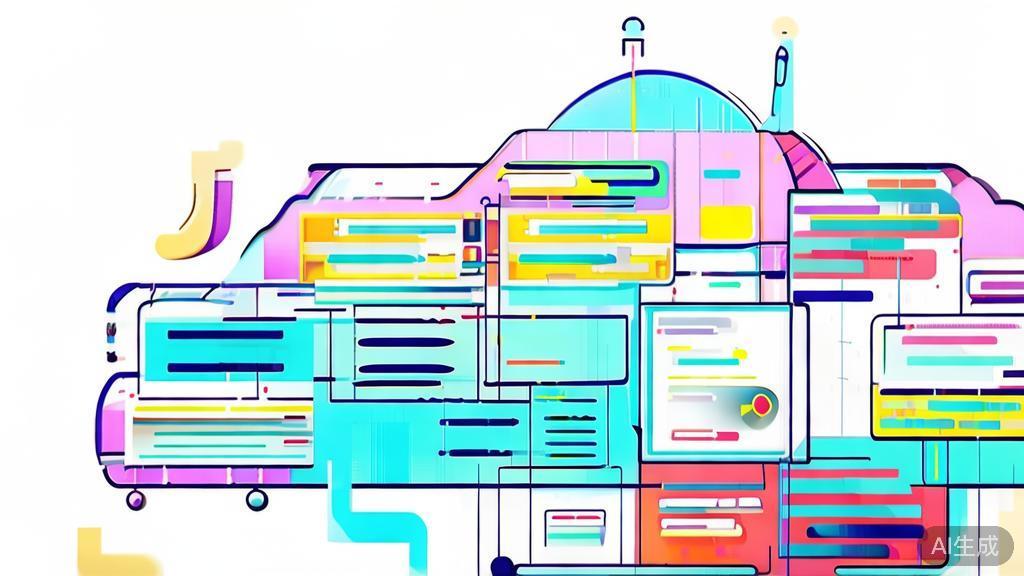 A visual representation of cloud computing in animation software development, flat design, corporate Memphis style