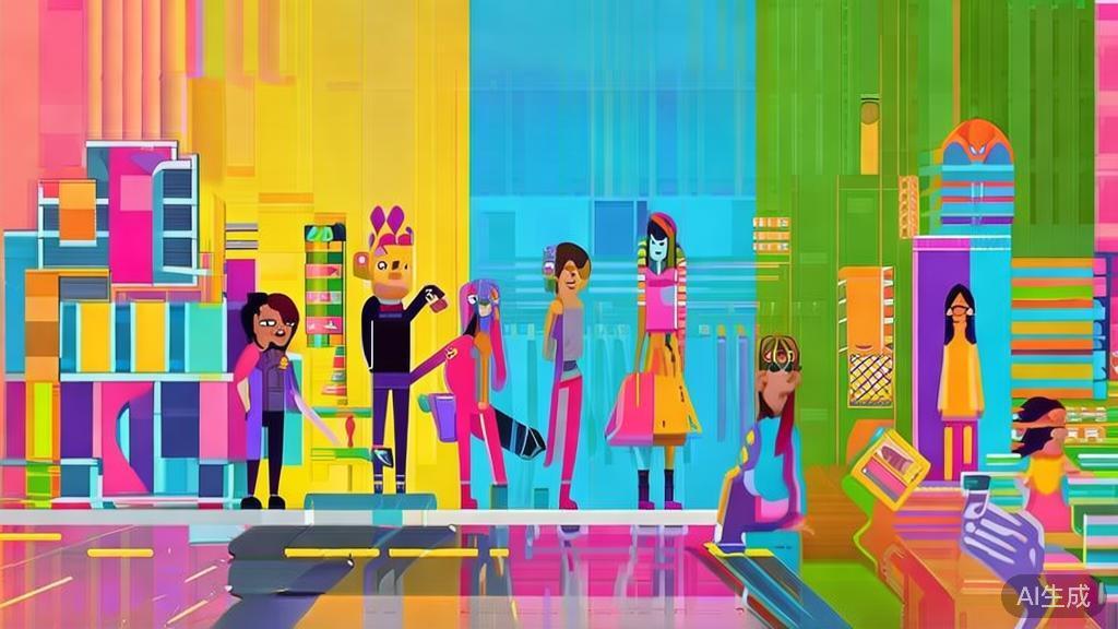 A dynamic illustration of popular culture trends in animation, minimal flat design, highlighting diversity and audience engagement