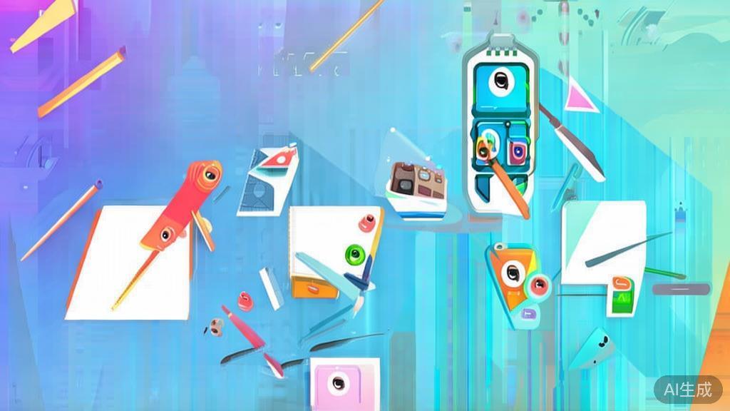 Flat vector illustration of animated video creation process, soft blue gradient