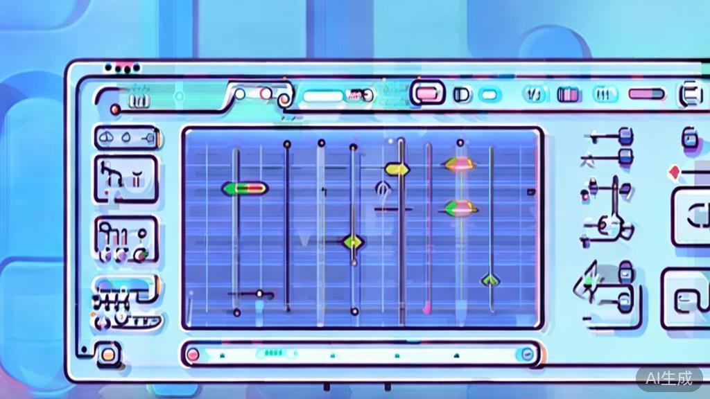 Flat vector illustration of video editing process, dashboard style, soft blue gradient