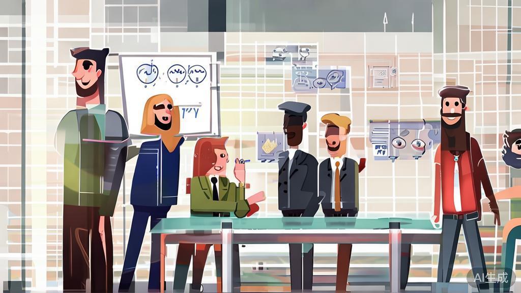 "High-quality business illustration of a creative team brainstorming ideas for an anime project, minimal flat design"