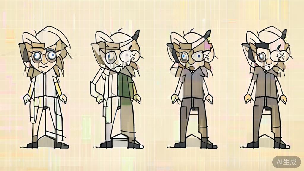 High-quality illustration of character design process, minimal flat design