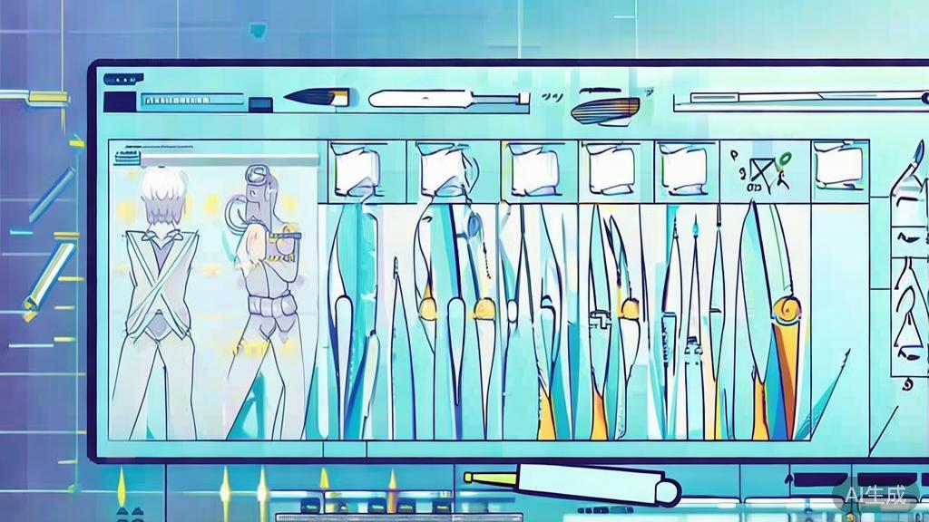 "Flat vector illustration of character design and animation tools used in anime production, soft blue gradient"