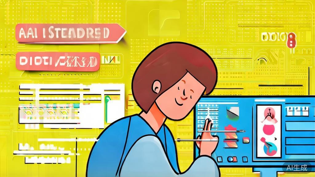 "High-quality business illustration regarding a young student artist inspired by AI tools, minimal flat design"