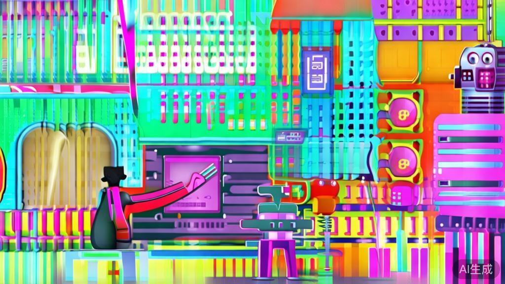 High-quality illustration exploring ethical considerations of AI in animation, corporate memphis style