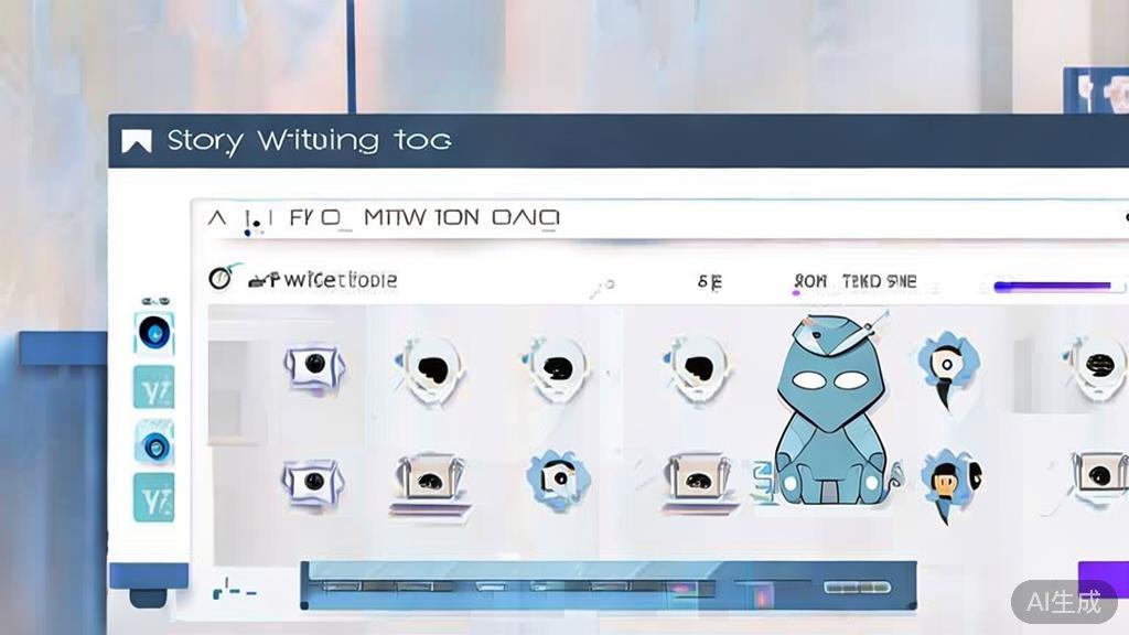 "High-quality business illustration regarding AI story writing tools for anime, minimal flat design"