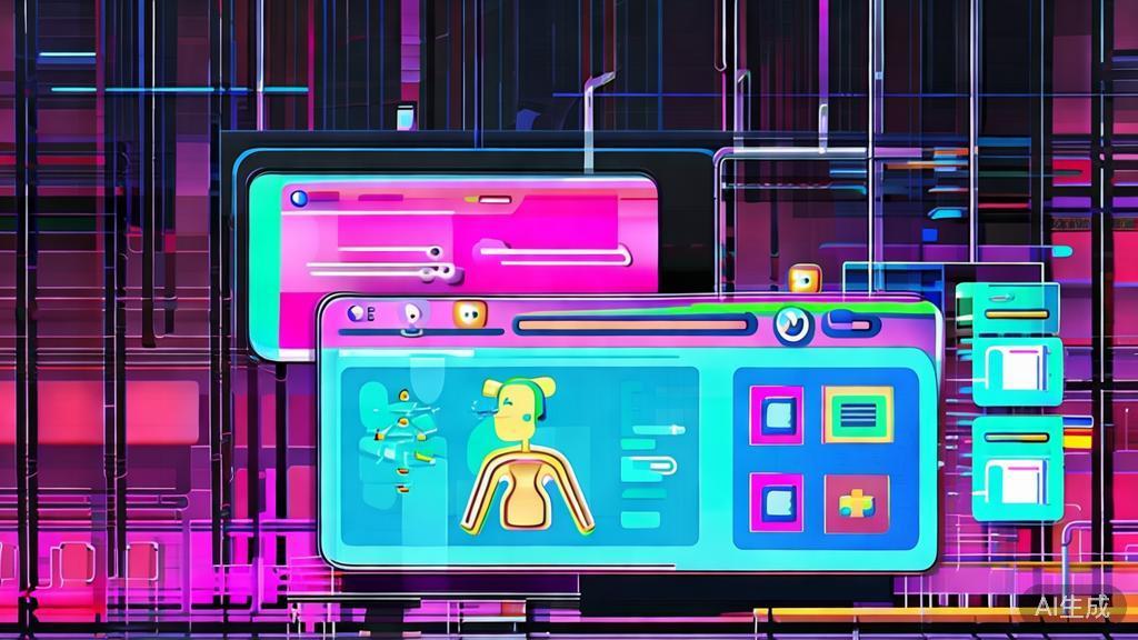 High-quality illustration of creative process using AI in animation, minimal flat design