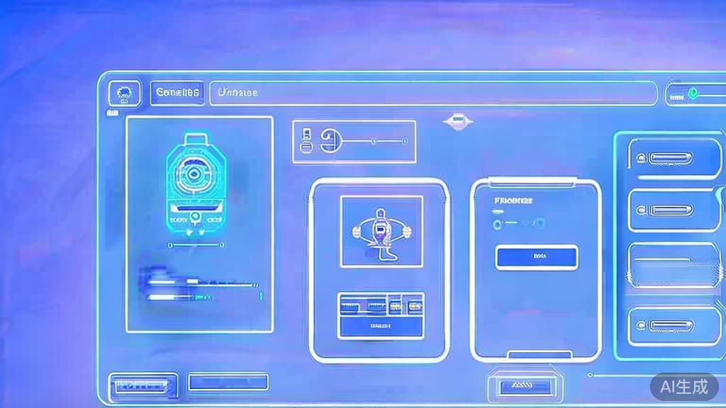 "Flat vector illustration of AI character animation generation, dashboard style, soft blue gradient"