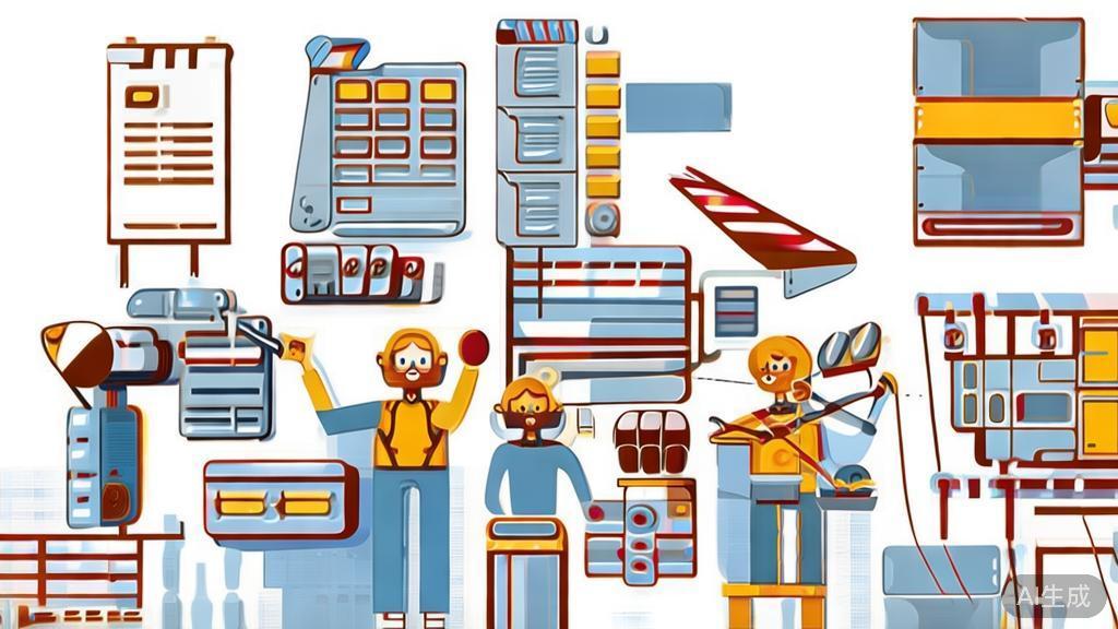 High-quality illustration of traditional video production process, showing teamwork and equipment, minimal flat design
