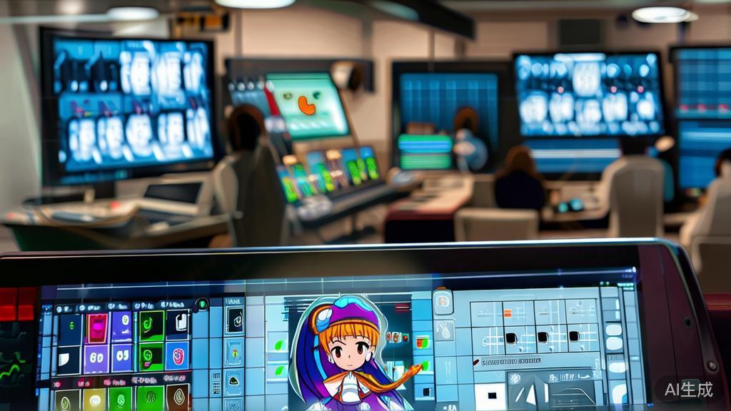 High-quality business illustration of key anime production technologies like digital drawing, animation software, sound design, and editing.