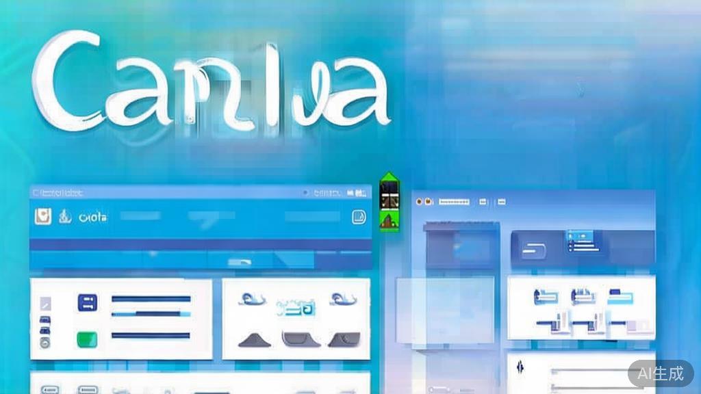 Flat vector illustration of Canva interface, dashboard style, soft blue gradient