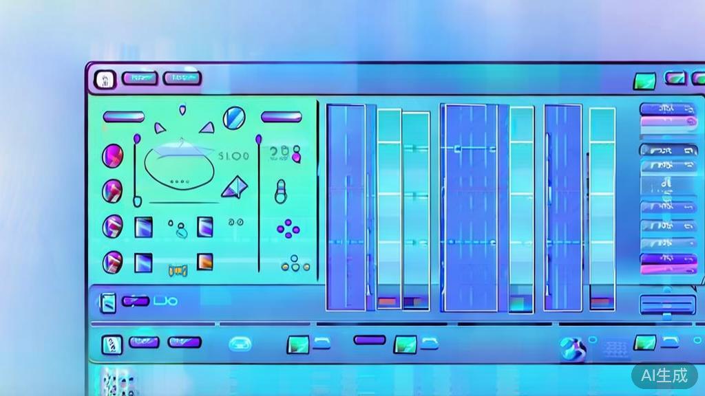 Flat vector illustration of video editing process, dashboard style, soft blue gradient