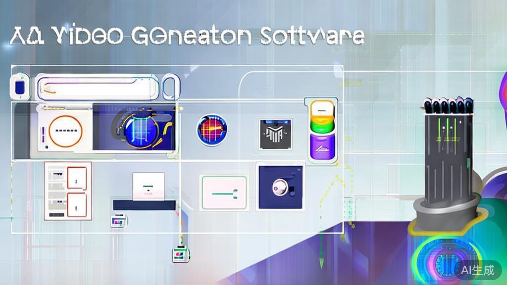 "High-quality business illustration regarding features of AI video generation software, minimal flat design"