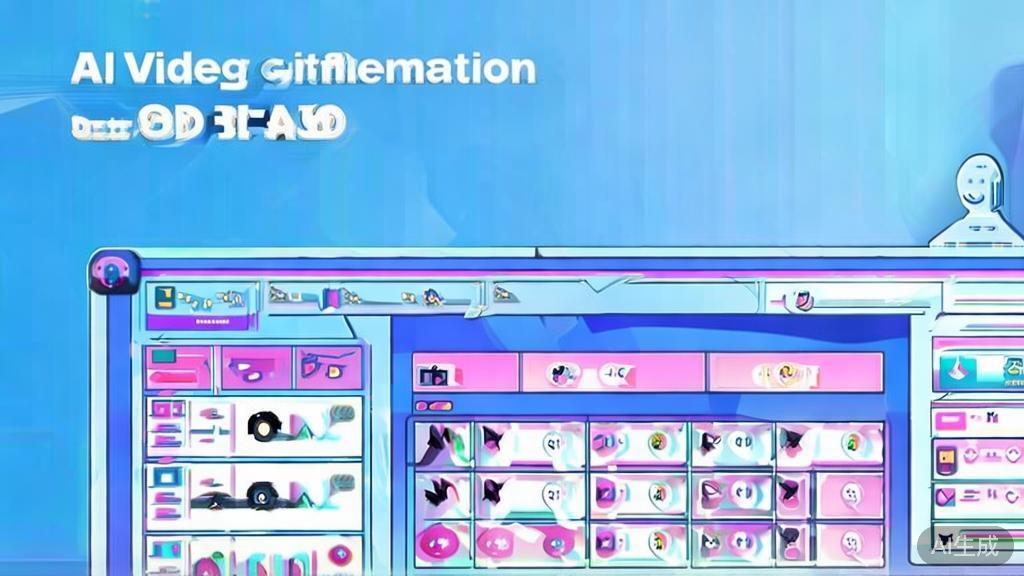 "Flat vector illustration of various AI video generation software, dashboard style, soft blue gradient"