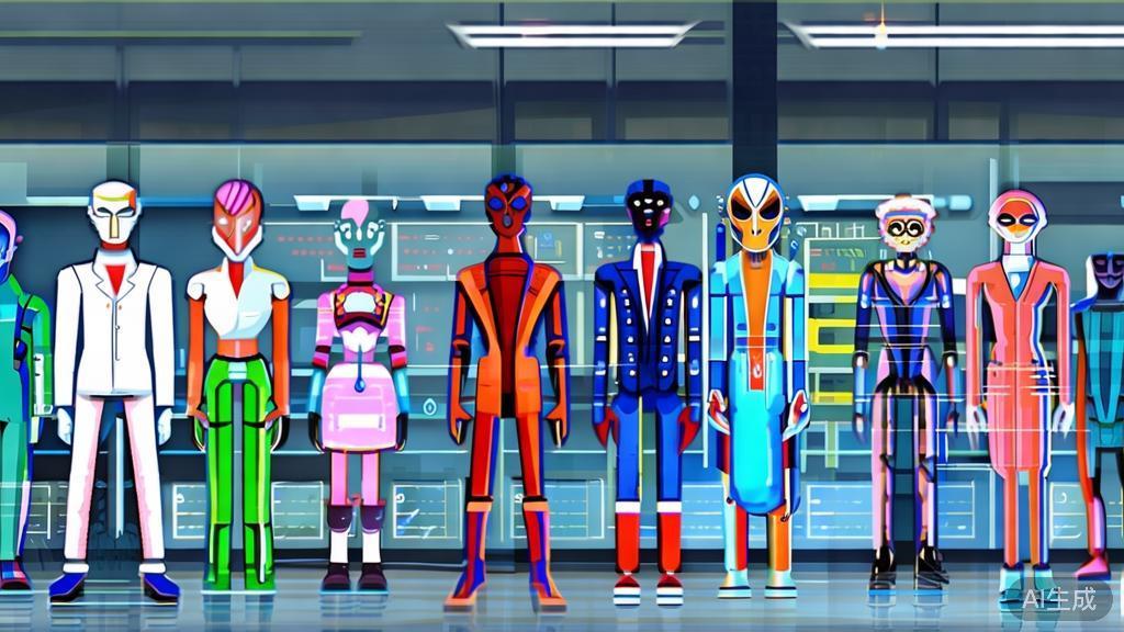 "High-quality business illustration regarding character and visual style selection in AI film production, minimal flat design"