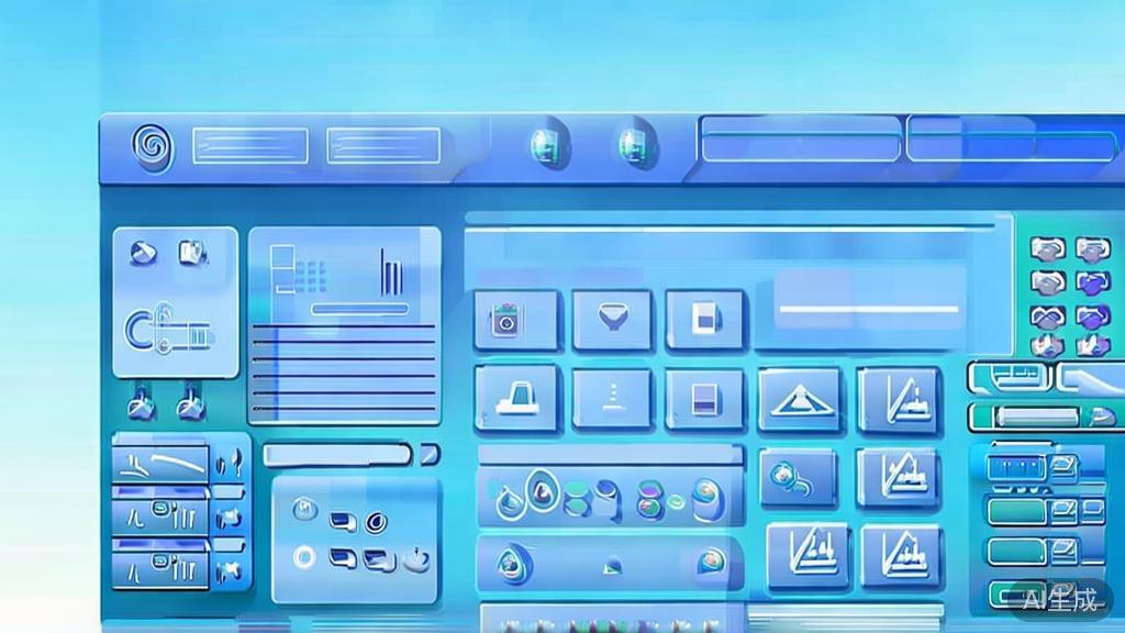 Flat vector illustration of AI generation tools, dashboard style, soft blue gradient