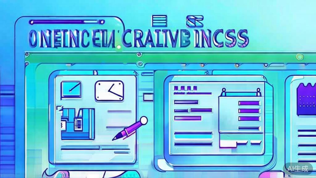 Flat vector illustration of efficient content creation process, dashboard style, soft blue gradient