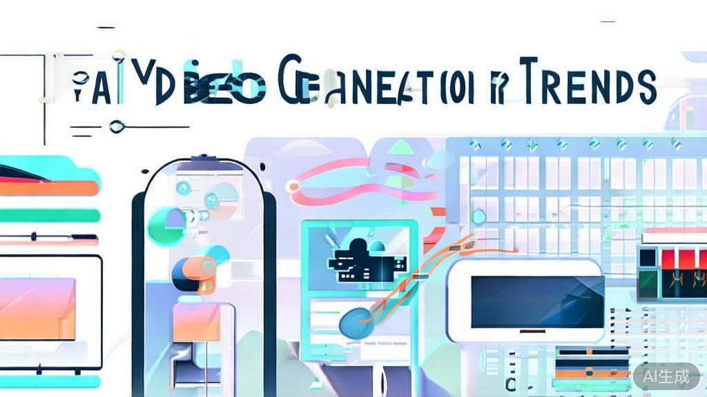 "High-quality business illustration regarding AI video generation trends, minimal flat design"