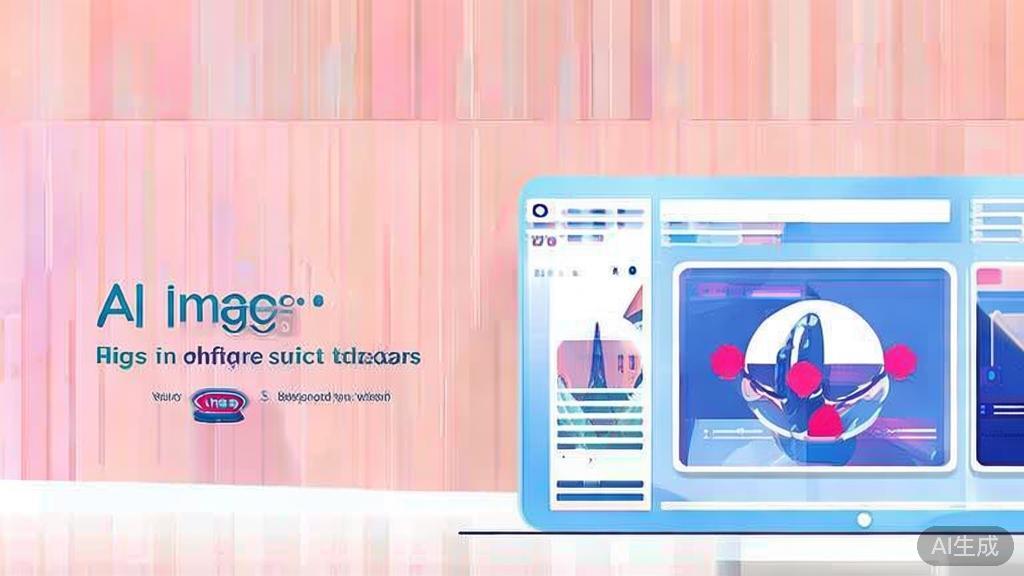 High-quality business illustration regarding AI image software in marketing, minimal flat design