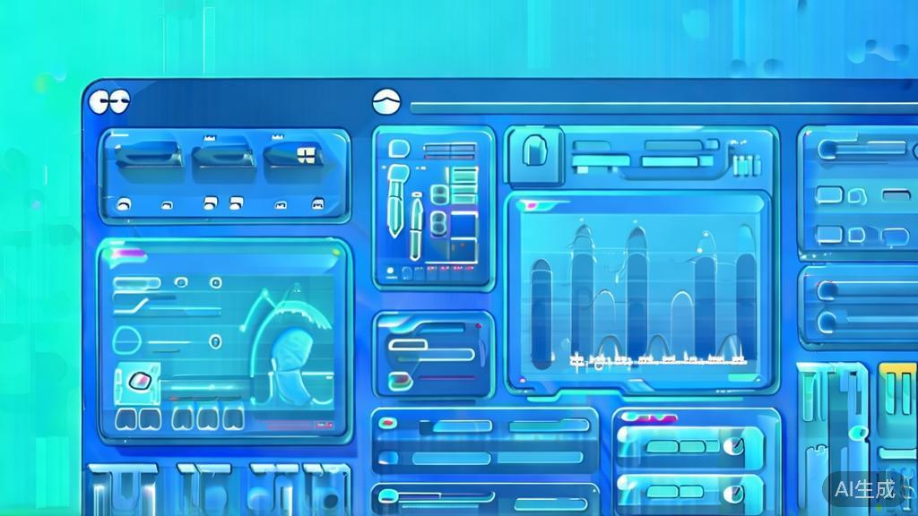 Flat vector illustration of creative marketing using AI tools, dashboard style, soft blue gradient