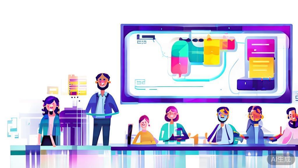 High-quality business illustration of a team discussing animation projects, minimal flat design