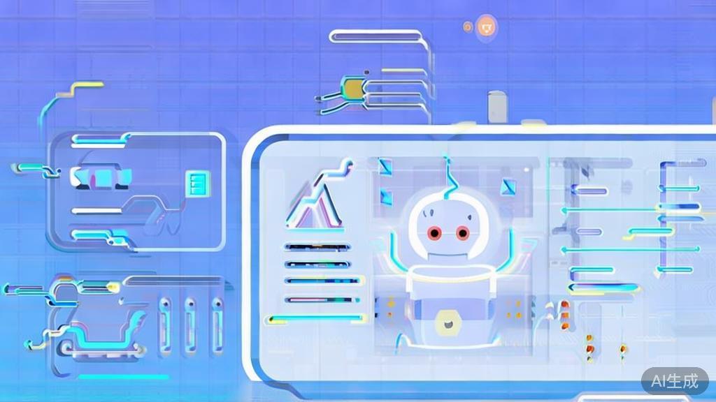 Flat vector illustration of AI in animation, dashboard style, soft blue gradient