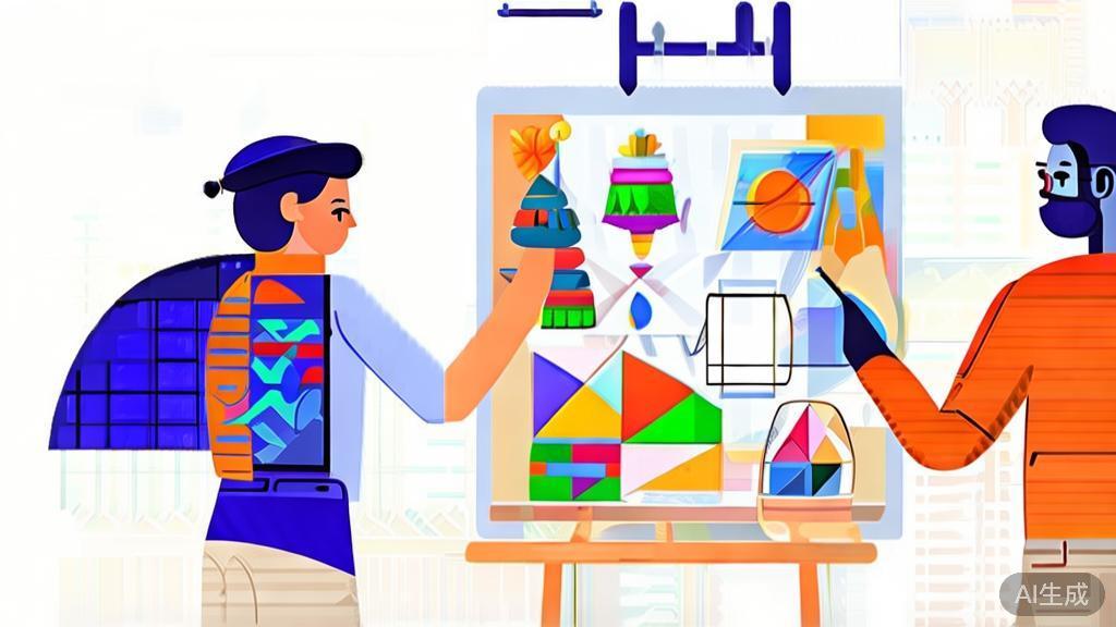 High-quality illustration of collaboration in art creation, minimal flat design