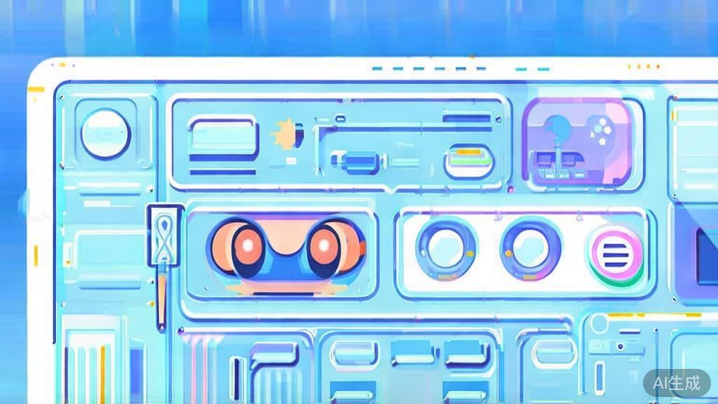 Flat vector illustration of AI动漫工具, dashboard style, soft blue gradient