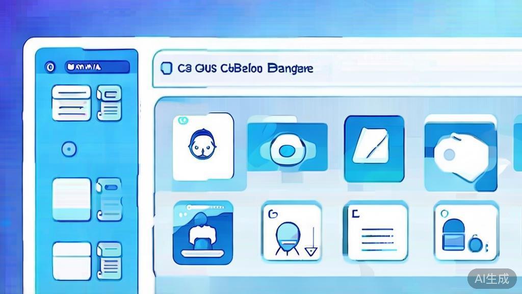 "Flat vector illustration of AI content creation, dashboard style, soft blue gradient"