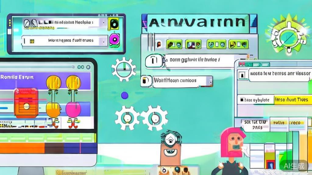 "Flat vector illustration of common technical issues in animation creation, with error messages and troubleshooting tips"