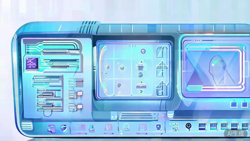 Flat vector illustration of AI animation software technology, dashboard style, soft blue gradient