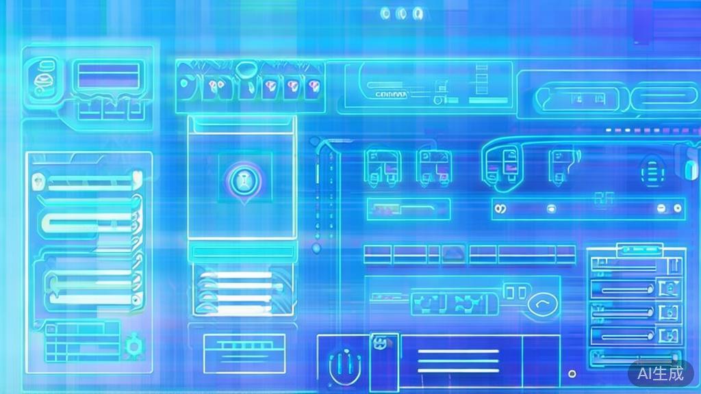 Flat vector illustration of future directions in AI animation software, dashboard style, soft blue gradient