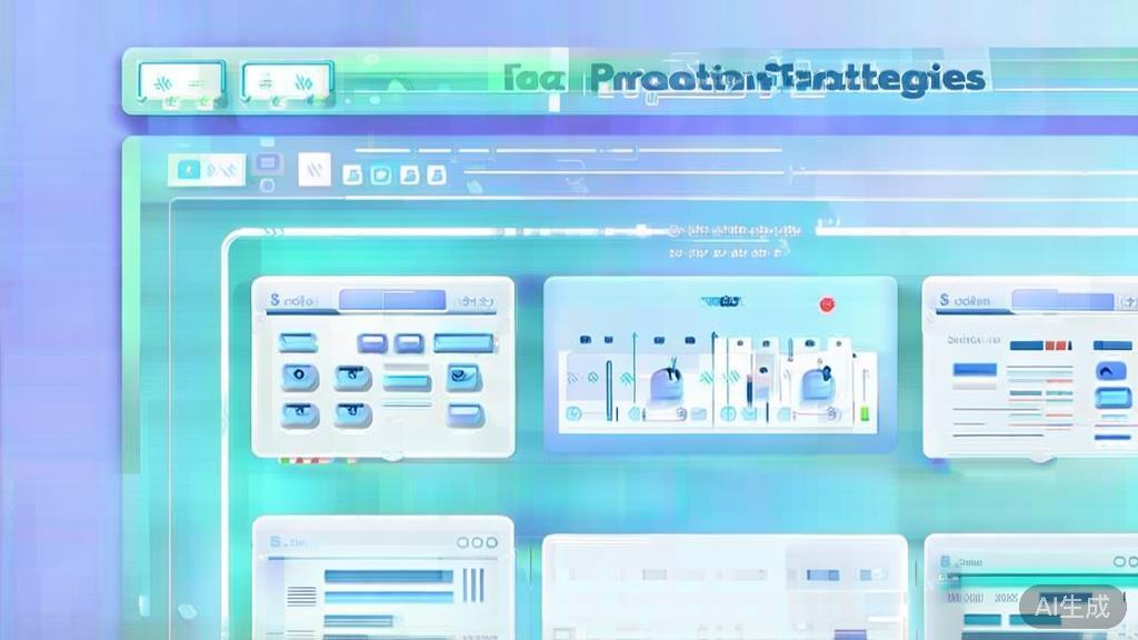 "Flat vector illustration of video promotion strategies, dashboard style, soft blue gradient"