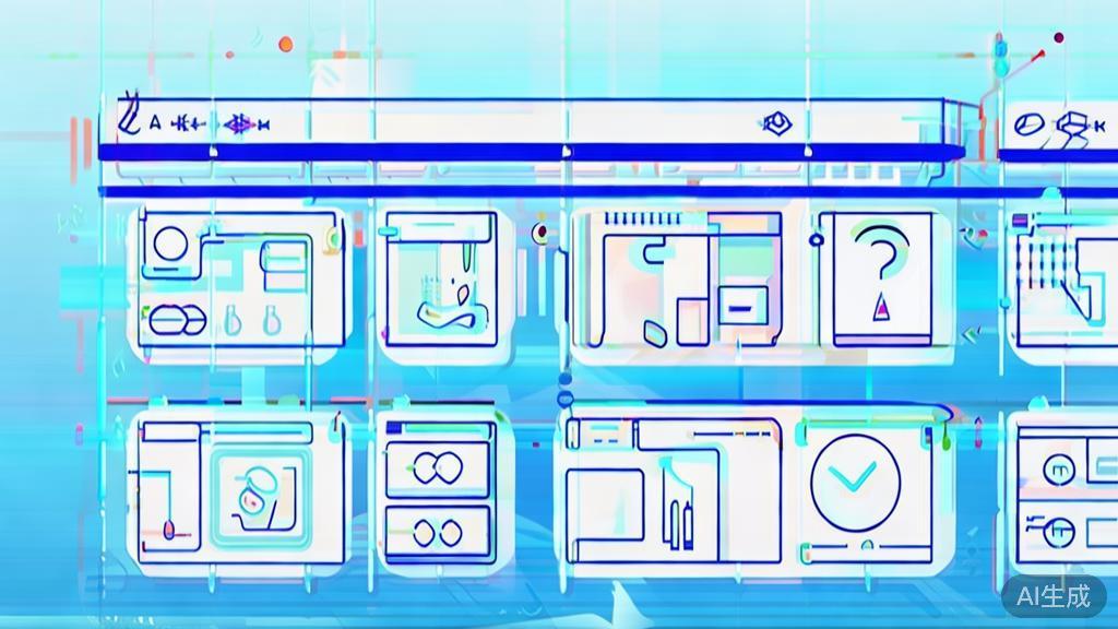 "Flat vector illustration of challenges in AI video generation, dashboard style, soft blue gradient"