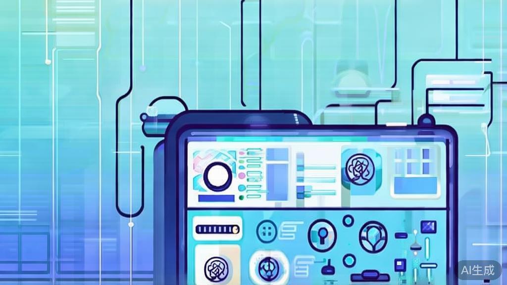 Flat vector illustration of AI technology in video generation, dashboard style, soft blue gradient