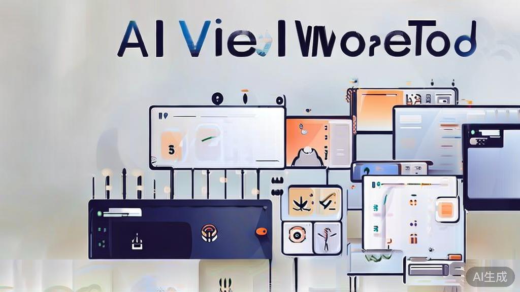 High-quality business illustration showing diverse applications of AI video tools, minimal flat design