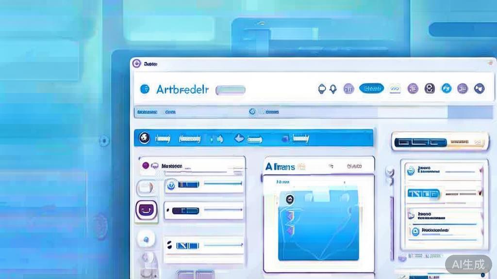 Flat vector illustration of Artbreeder tool, dashboard style, soft blue gradient