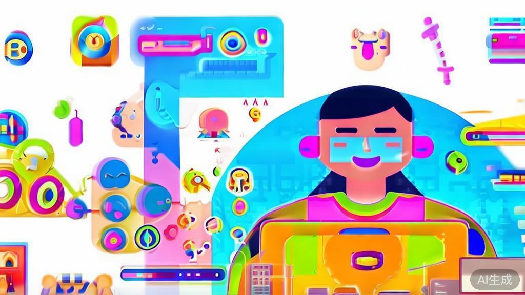 "Flat vector illustration of a user creating animations using software, cheerful style"