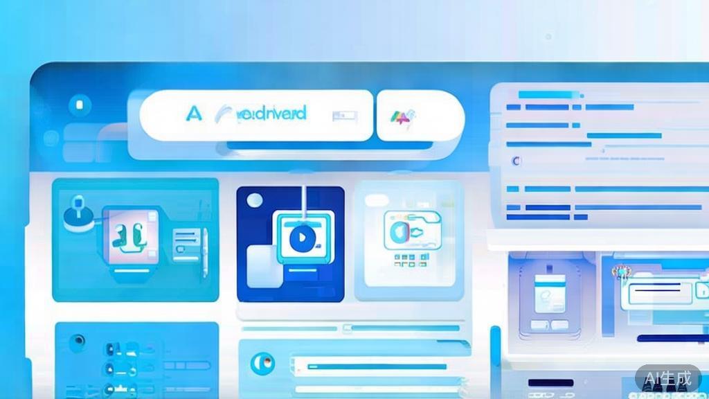 Flat vector illustration of e-commerce platform using AI for live streaming and short videos, dashboard style, soft blue gradient