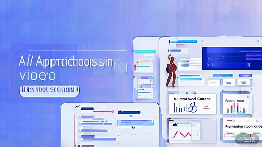 Flat vector illustration of future trends in short video AI applications for brands, dashboard style, soft blue gradient