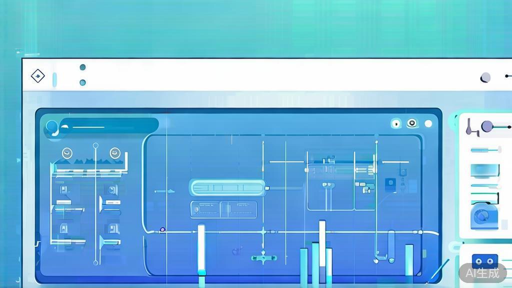 Flat vector illustration of AI video editing software, dashboard style, soft blue gradient