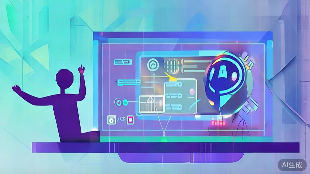 Video content control illustration, showing user interaction with AI tools, flat vector style