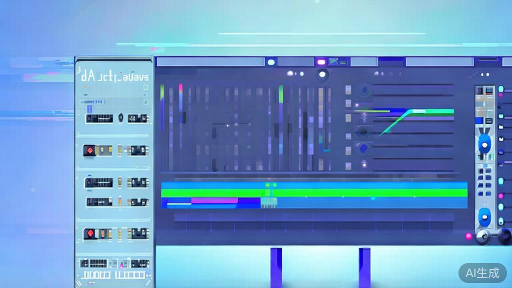 Flat vector illustration of video post-production process, dashboard style, soft blue gradient