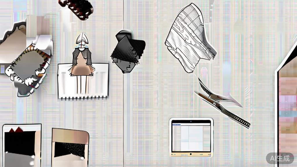 High-quality illustration of fashion design process, minimal flat design