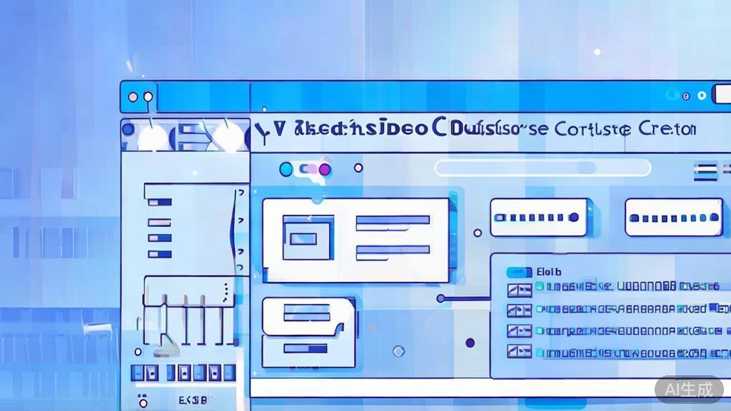 "Flat vector illustration of online video course creation, dashboard style, soft blue gradient"