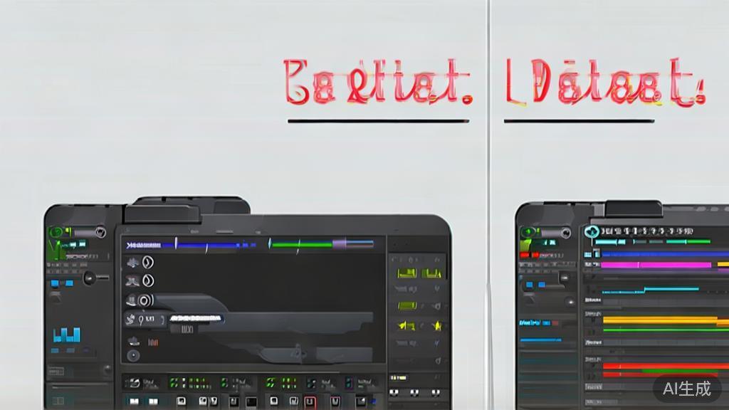 "Illustration showing a side-by-side comparison of video editing software interfaces, minimalist style"