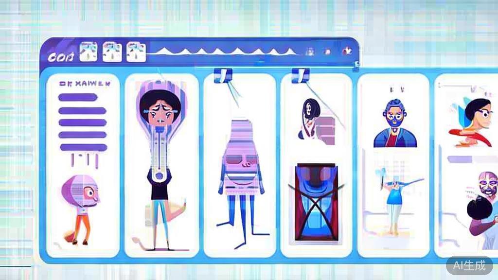 Flat vector illustration of character development in scriptwriting, dashboard style, soft blue gradient