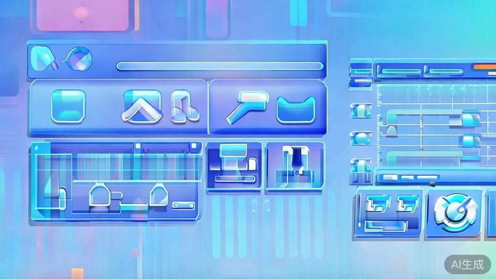 Flat vector illustration of animation software interface, dashboard style, soft blue gradient