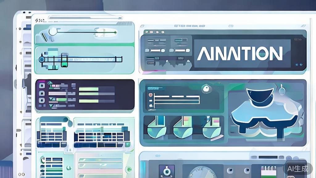 "Flat vector illustration of optimizing experience in AI animation software, dashboard style"